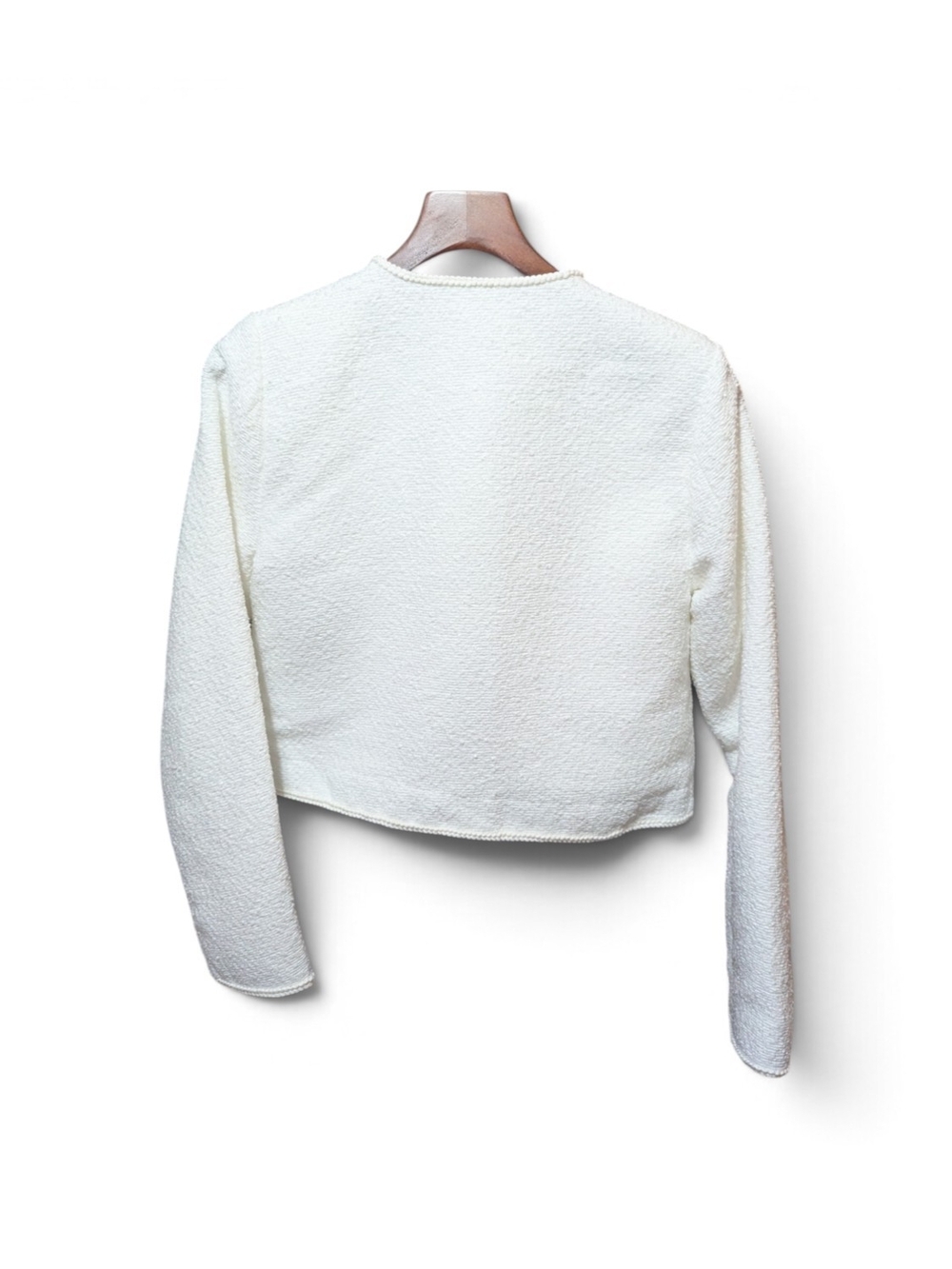Cropped White Tweed Button Jacket - Picture 2 of 5
